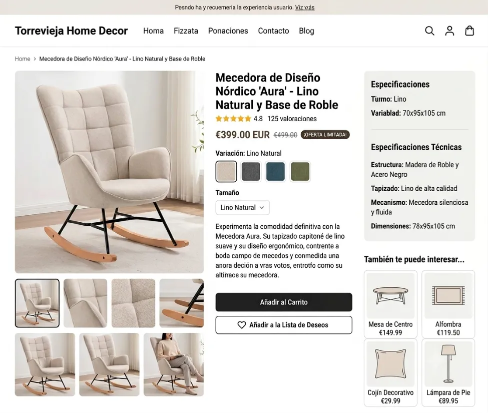 Sillón mecedora de madera sobre fondo blanco